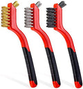 Wire Brush Set 3PCS - Nylon/Brass/Stainless Steel Bristles with Curved Handle Grip for Rust, Dirt & Paint Scrubbing with Deep Cleaning – 7 Inches (Red) by Lavaxon-TheCleaningCompanion