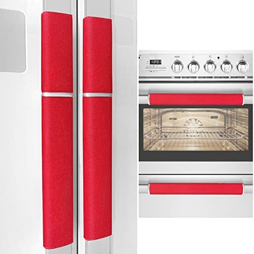 MRKG Refrigerator Door Handle Covers, Set of 4, Washable Without Fading or Cracking, Keep Your Kitchen Appliance Clean from Smudges, Drips, Food Stains, Oil. (Red) by MRKG