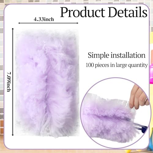 Vesici 100 Pcs Duster Refills Compatible with Swiffer Dusters Bulk Disposable Replacement Thickened with 1 Handle Heavy Duty for Cleaning, Office (Purple) - Image 5