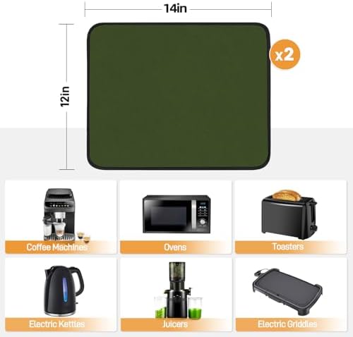 2 PCS Heat Resistant Mats for Countertop Air Fryer, 14x12in, Green - Image 4