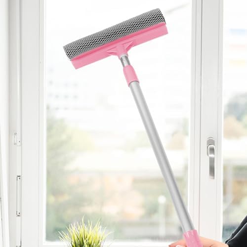 Tofficu Telescopic 80cm Window Cleaning Squeegee and Scrubber with Detachable Handle, Dual-Sided Glass Wiper for Home and Shower Glass Cleaning, Pink Extension Pole Window Cleaner Tool - Image 7