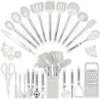 Kitchen Utensil Set-Silicone Cooking Utensils-33 Kitchen Gadgets & Spoons for Nonstick Cookware-Silicone and Stainless Steel Spatula Set-Best Kitchen Tools, Useful Pots (Cream White) by BESTZMWK