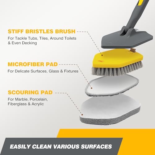Shower Scrubber with Long Handle for Cleaning, 56" Extendable 3 in 1 Shower Cleaner Brush, Interchangeable Tub Scrub Brush Attachment for Cleaning Bathroom Bathtub Floor Wall - Image 3