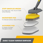 Shower Scrubber with Long Handle for Cleaning, 56" Extendable 3 in 1 Shower Cleaner Brush, Interchangeable Tub Scrub Brush Attachment for Cleaning Bathroom Bathtub Floor Wall - Image 3