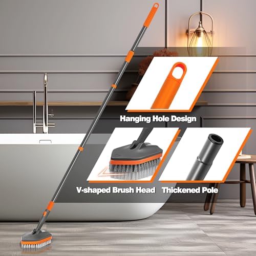 NEWE Shower Cleaner Brush, Tub Tile Scrubber with Telescopic Long Handle 56 inches, 4 Scrub Heads for Cleaning Bathroom Bathtub Floor Baseboard Sink Kitchen Toilet - Image 5