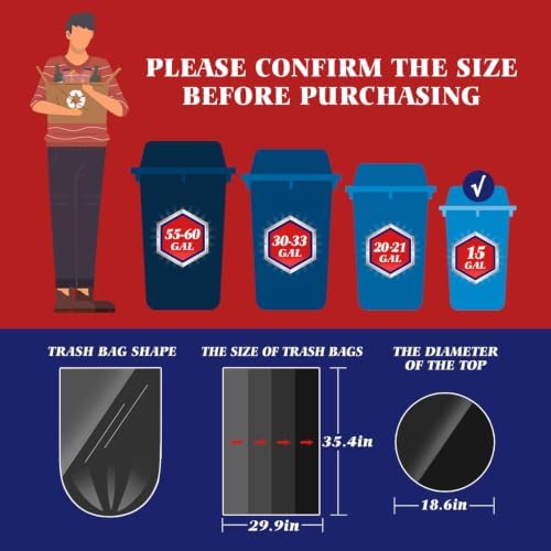 Teivio Black Large Trash Bags 15 Gallon 40 Count 13+ Gal Garbage Bags - Image 2