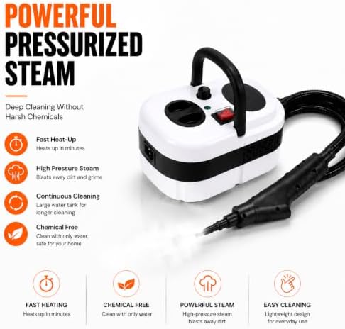 Pressurized Handheld Steam Cleaner, 221°F High-Temp Steamer for Deep Cleaning, Chemical-Free for Pets & Kids, 10-Piece Accessory Kit for Car, Couch, Grout, Tile & Floor - Image 2