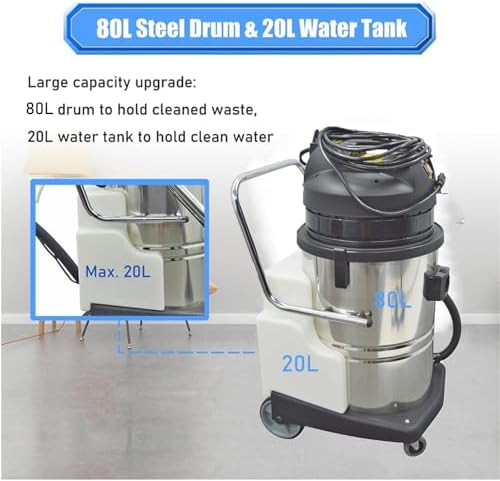 Commercial Carpet Cleaner 80L/21Gal Heavy-Duty 3 in 1 Extractor Machine (Spray,Vacuum,Wash) for Hotel/Office with 23ft Cord & Steel Drum 2000W 110V - Image 4