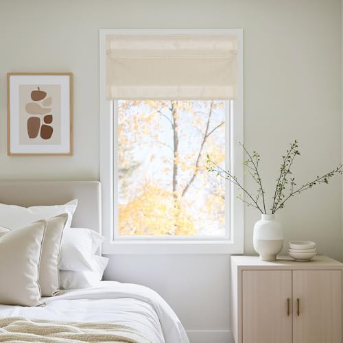 NICETOWN Natural Linen French Door Curtain No Drill Roman Shades for Windows, Solid Cordless Blinds for Farmhouse Door Window Covering with Light Filgtering, W24 x L48, 1Pc by NICETOWN