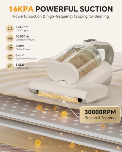 Mr.ego Mattress Vacuum Cleaner, 16Kpa Couch Vacuum with 253.7nm UV-C Light - Image 2
