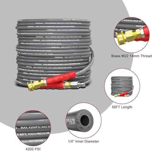 1/4’’ Pressure Washer Hose 50FT, Steel Wire Biaided Hose 4200PSI - Image 4