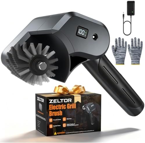 Electric Grill Brush, 12V Cordless BBQ Grill Cleaner with Stable 400 RPM Motor, 1500mAh Battery, Grate Cleaner for Outdoor Barbecue Grates, Portable Brush for Patio, Camping, Backyard Cooking by Zeltor