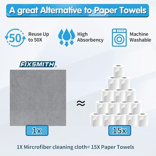FIXSMITH Shop Towels, Pack of 150, Grey Microfiber Cleaning Cloth Bulk, Microfiber Towels for Cars, All-Purpose Absorbent Cleaning Rags, Dust Cloth for Automotive, Mechanic, Garage, 11.5 x 11.5 inch - Image 5