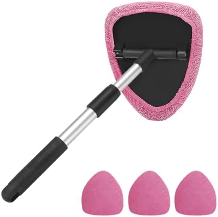 Extendable Car Windshield Cleaning Tool with Microfiber Pads, Pink by AUKEPO