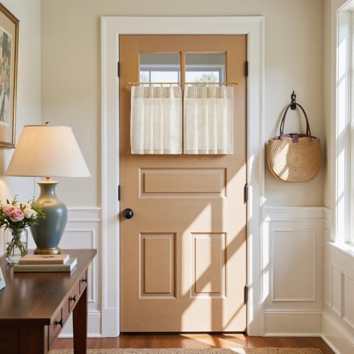 jinchan Linen Pinch Pleated Back Tab Tier Curtains, 26x20, Natural - Image 3
