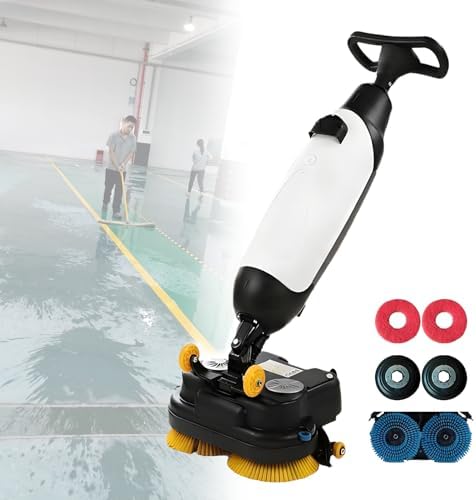 Commercial Floor Scrubber Machine, Compact Battery Powered Walk-Behind Floor Cleaner, 3 Hour Fast Charging Coverage 10764 Sqft/H, for Office, Salon, Restaurant & Small Spaces. White by Unknown