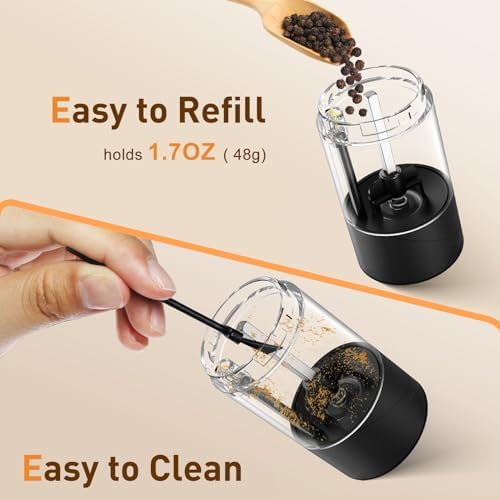 Rechargeable Electric Salt and Pepper Grinder Set, Automatic Salt and Pepper Shakers, Adjustable Coarseness Pepper Grinder with Led Kitchen and Home Appliances Gifts for Women(Blackblack) - Image 5