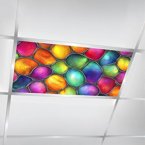6 Pcs Fluorescent Light Covers for Ceiling Lights Stained glass seamless texture waves for window colored glass 3d Magnetic Decorative Shade Filters 4x2 ft for Classroom Office Hospital Decor by DERUINVAIO
