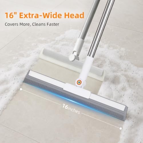 Floor Squeegee Broom, 62" Long Handle with 2 Washable Microfiber Pads - Image 4