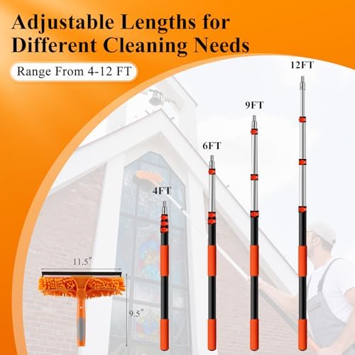 20ft High Reach Window Squeegee with 12ft Heavy-Duty Extension Pole - Image 6