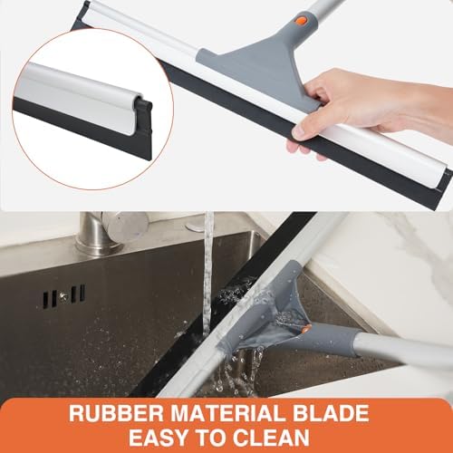 Eazer Floor Squeegee for Floor: Heavy Duty Scrubber with Extendable 60'' Aluminum Pole and Rubber Blade for Kitchen, Swimming Pool, Concrete Floors,Shower,Tiles,Garages,Windows,Glass,Pet Hair Removal - Image 5