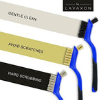 Lavaxon Wire Brush Set 3Pcs - Nylon/Brass/Stainless Steel Bristles with Curved Handle Grip for Rust, Dirt & Paint Scrubbing with Deep Cleaning – 7 Inches (Blue) - Image 3
