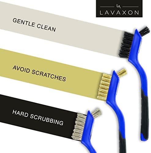 Lavaxon Wire Brush Set 3Pcs - Nylon/Brass/Stainless Steel Bristles with Curved Handle Grip for Rust, Dirt & Paint Scrubbing with Deep Cleaning – 7 Inches (Blue) - Image 3