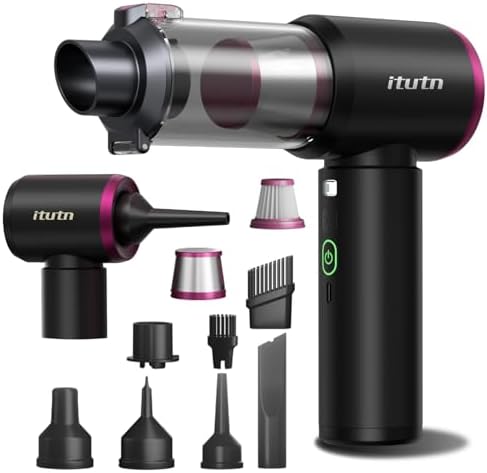 Mini Car Vacuum Portable Cordless with LED Light, 15000PA Powerful Suction, 80W High Power, One-Click Empty, Dual Hepa Filter, Y8plus Car Vacuum Cleaner & Air Duster for Home, Desk, PC, Keyboard by itutn