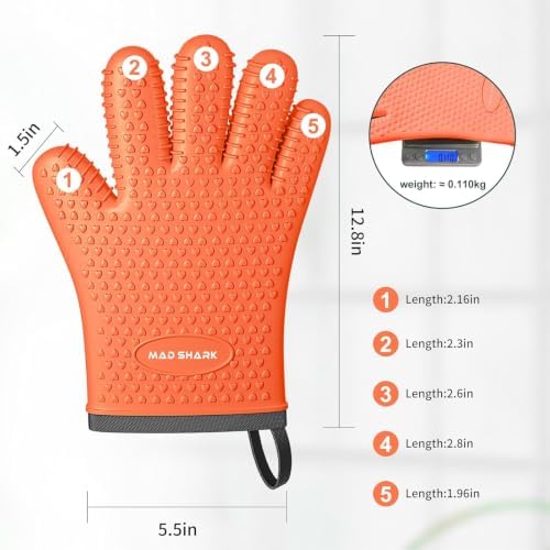 MAD SHARK Silicone Oven Mitts with Fingers Heat Resistant 450°F in Kitchen - Image 5