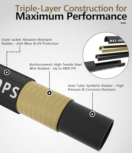 3/8" ID 4800PSI Pressure Washer Hose 75FT, Steel Wire Braided Pressure Hose - Image 4