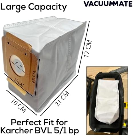 10 Vacuum Cleaner Dust Bags Compatible with Kärcher BVL 5/1 BP Backpack Non-Woven Fabric, VM-Bvl-5-1 - Image 2