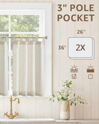 jinchan Linen Tier Curtains, Tab Top, 26x36, 2 Panels, Natural - Image 3