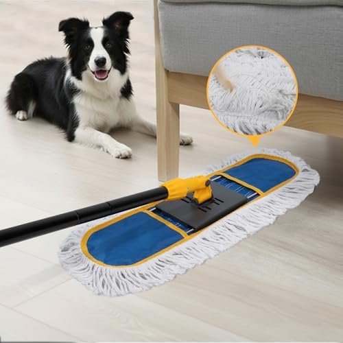 24”Dust Mop for Floor Cleaning, Heavy Duty Sweeper Broom Catches Dust, Pet Hair, and Debris, Washable 2 Cotton Mop Pads, Floor Duster for Hardwood, Tile, Laminate, and LVP Flooring - Image 4