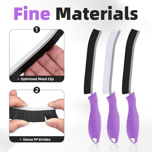 FOOGWEE Hard Bristle Crevice Cleaning Brush - Cleaning Supplies - Grout Cleaning Brushes for Household Use - Crevice Cleaning Tool for Bathroom, Home and Kitchen (3, Purple) - Image 4