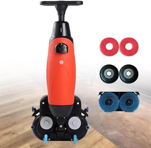 Commercial Floor Scrubber Machine, Walk-Behind Cleaning Equipment, 17" Wide, 90 Min Battery Life, 2-Hour Fast Charge, 360 RPM, Cleans 12,000 Sqft/H, Includes Red Clete Set by Unknown