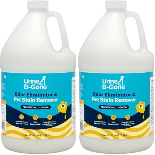 Urine B-Gone, Professional Enzyme Odor Eliminator & Pet Stain Remover, Human, Cat & Dog Urine Cleaner, Effective on Laundry, Carpets & More, Original Scent, 1 Gallon (Pack of 2) by URINEB-GONE