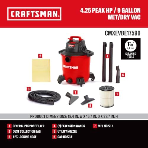 CRAFTSMAN CMXEVBE17590 9 Gallon 4.25 Peak HP Wet Dry Shop Vacuum - Image 3