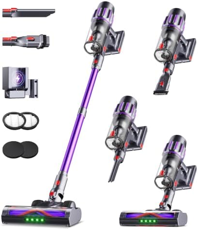 90Mins Cordless Vacuum Cleaner,Upgraded 650W 55KPA Cordless Stick Vacuum with Smart Display,1.8L Cup,V-Shaped Anti-Tangle Brush,Wall Mount Charging,Self-Standing Vacuum Cleaners for Home,Floor,Carpet by ZEMMIO
