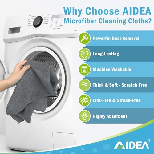 AIDEA Microfiber Cleaning Cloth Grey 50PK, Microfiber Towels 11.5×11.5" - Image 2