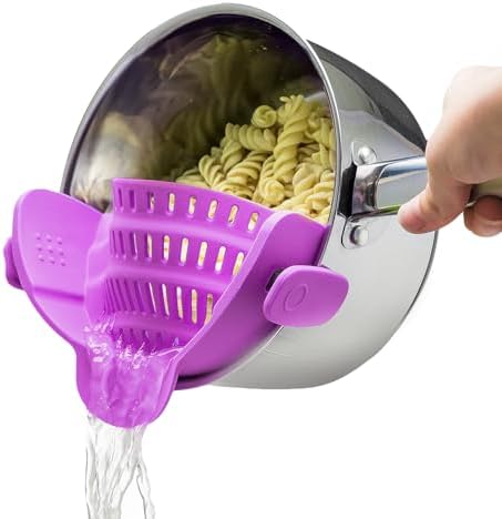 Kitchen Gizmo Snap N Strain Pot and Pasta Strainer - Strainers and Colanders - Adjustable Silicone Clip On Strainer for Pots, Pans, and Bowls - Kitchen Colander - Purple by KitchenGizmo