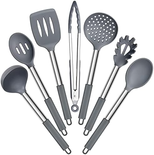 E-far Silicone Cooking Utensils Set, 7-Piece Gray Kitchen Utensils Set by E-far