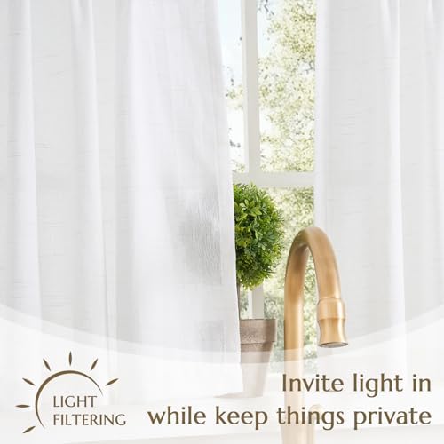 jinchan Pinch Pleated Linen Back Tab Tier Curtains, 26x24, White - Image 5