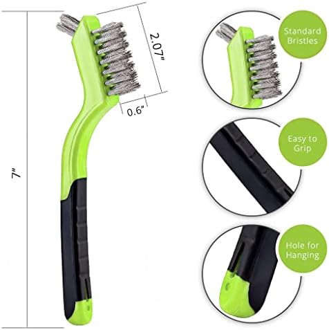 Lavaxon Wire Brush Set 3Pcs - Nylon/Brass/Stainless Steel Bristles with Curved Handle Grip for Rust, Dirt & Paint Scrubbing with Deep Cleaning – 7 Inches (Green) - Image 2