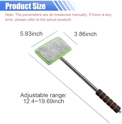 Car Windshield Cleaner Tool, Retractable Rearview Mirror Brush with Extendable Handle, Microfiber Window Washing Pad, Portable Auto Glass Wiper for Car Home Office (Green) - Image 2