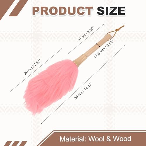 uxcell Wool Duster, 14.2" Natural Feather Cleaner Household Cleaning Duster with Solid Wooden Handle for Cleaning Fans Window Blinds Shelves Furniture, Pink - Image 2