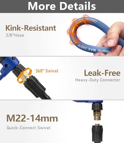 3/8" ID Pressure Washer Hose 200 ft, 4800 PSI M22-14mm Females - Image 7