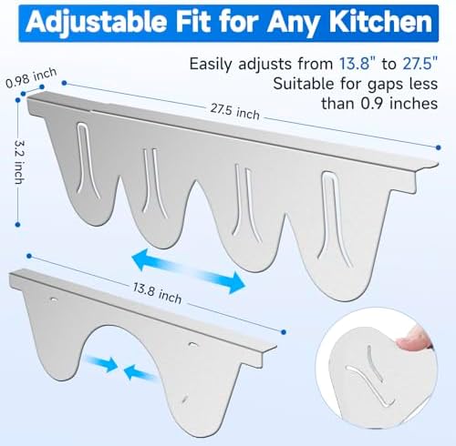 Stainless Steel Stove Gap Covers, Heat Resistant, Easy to Clean, Fits Stove & Countertop Gaps, Adjustable Length 13.8" to 27.5", Width 0.79"(Silver) - Image 3