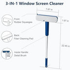 3-in-1 Window Screen Cleaner with Squeegee & Built-in Detail Brush, Aluminum Handle Cleaning Tool for Window Screens, Glass, Patio Doors & Sliding Door Tracks - Image 2