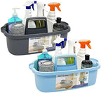 Goderewild 2 Pack Multi-Purpose Plastic Cleaning Caddy with Handle, Shower Caddy Organizer/Storage Basket/Totes Portable for Bathroom Supplies, Cleaning Products, Under Sink Tool. (blue+grey) by Goderewild