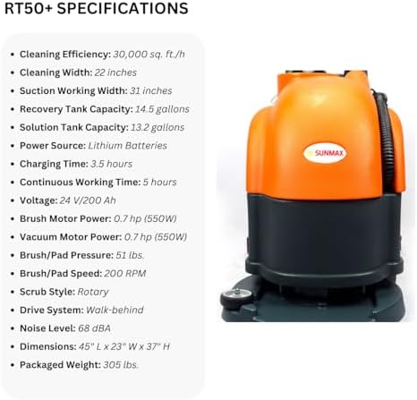 SUNMAX 22" Walk-Behind Floor Scrubber, Lithium Battery - Image 5
